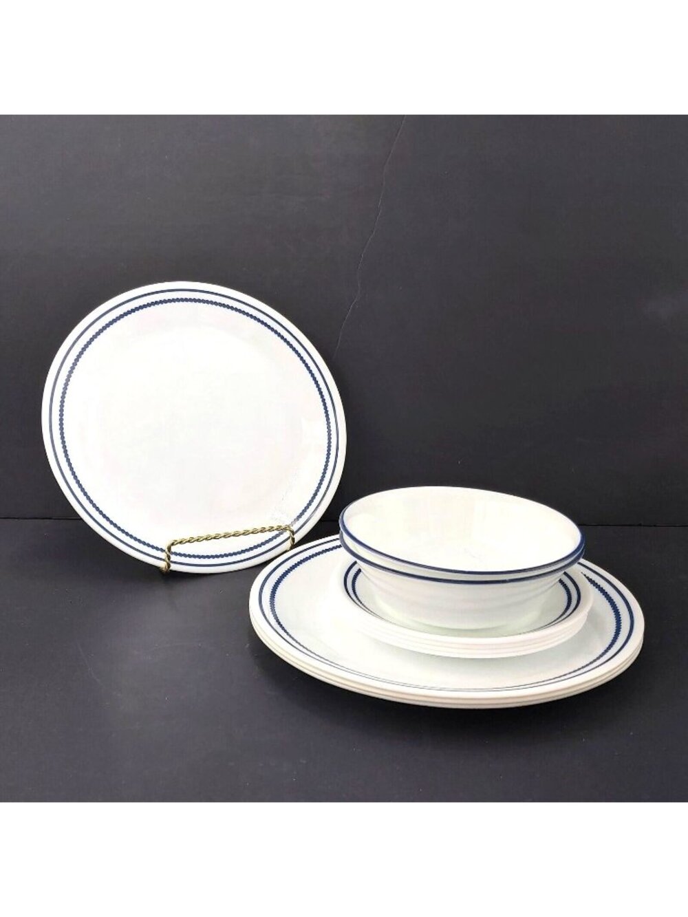 Corelle Breathtaking Blue Beads-4 Dinner and 4 Bread Plates-2 Bowls-Discontinued